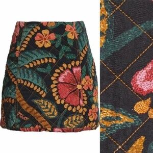 NWT FARM Rio Gabardine Black Pleated Mini Skirt Floral